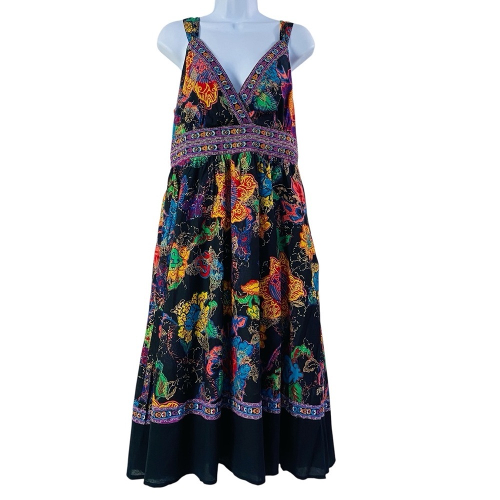 Ginger Mary Black Colorful Floral Sleeveless Fit & Flare Dress Size 38/M